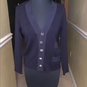 Salvatore Ferragamo Vintage Navy Blue Button-Up Women's Sweater